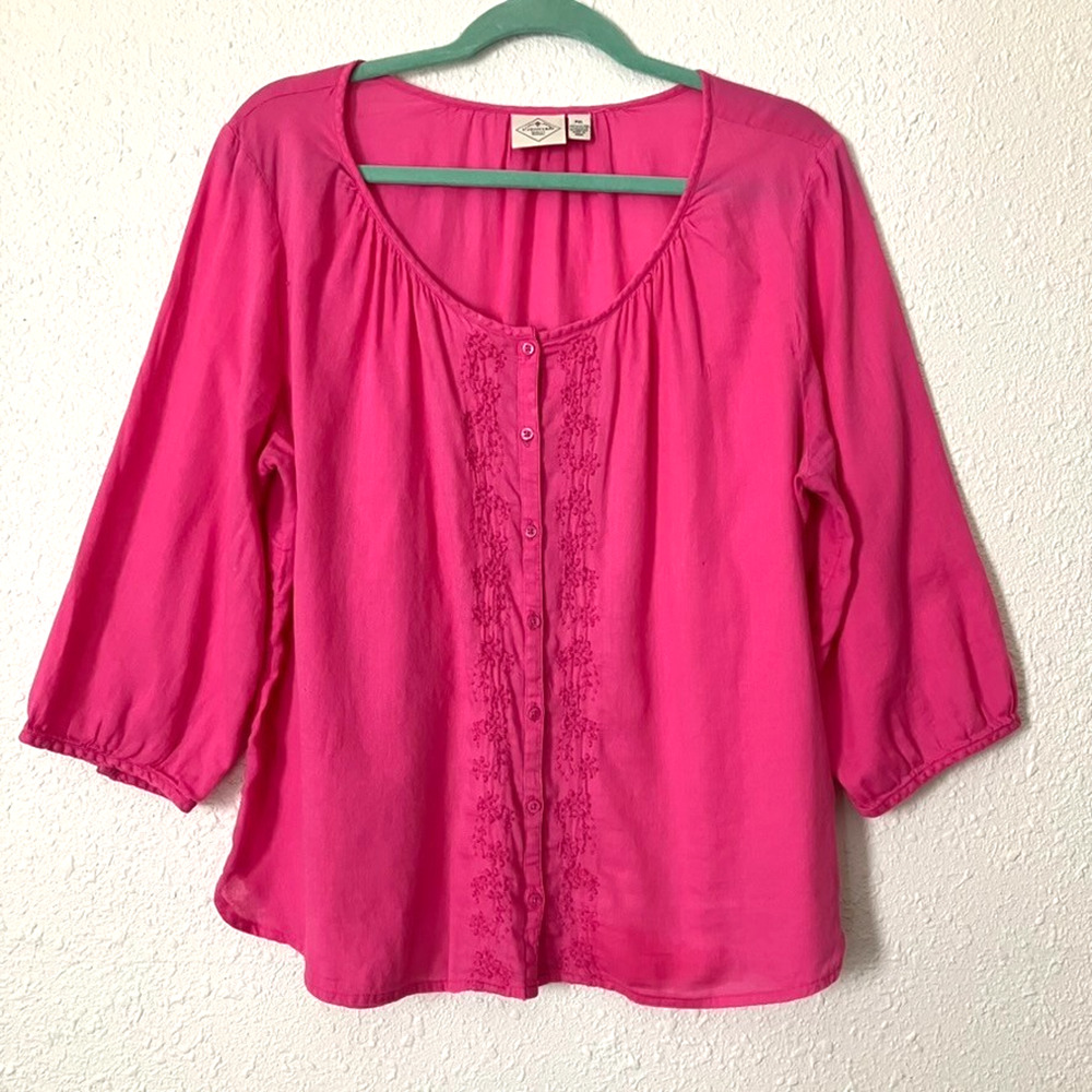 St Johns Bay Pink Embroidered Peasant Blouse PXL Cotton Boho Lightweight India
